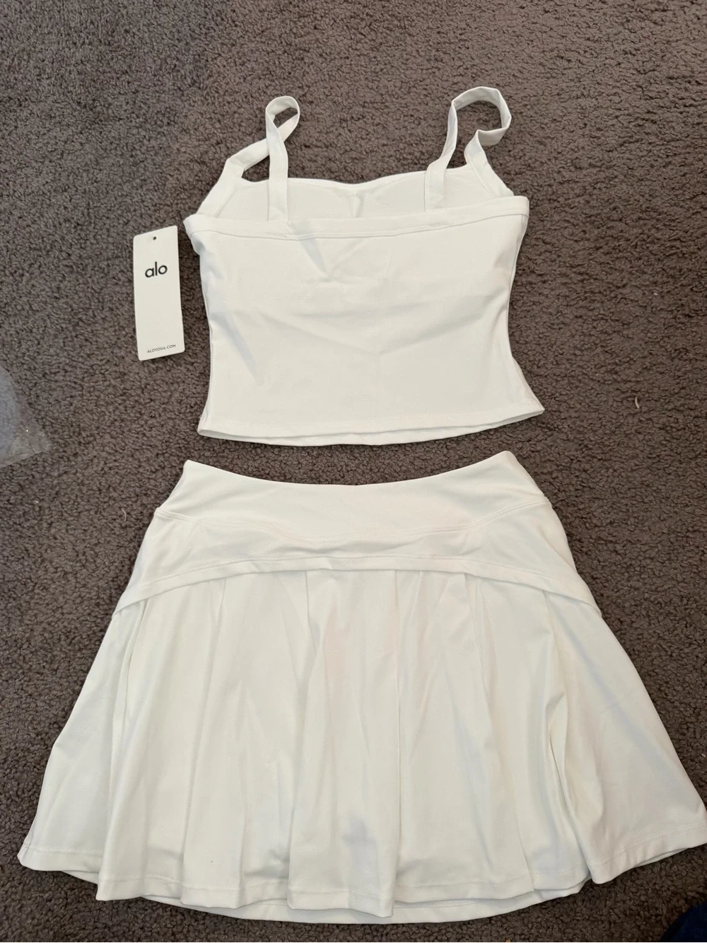 alo White Tank and Skirt Set
